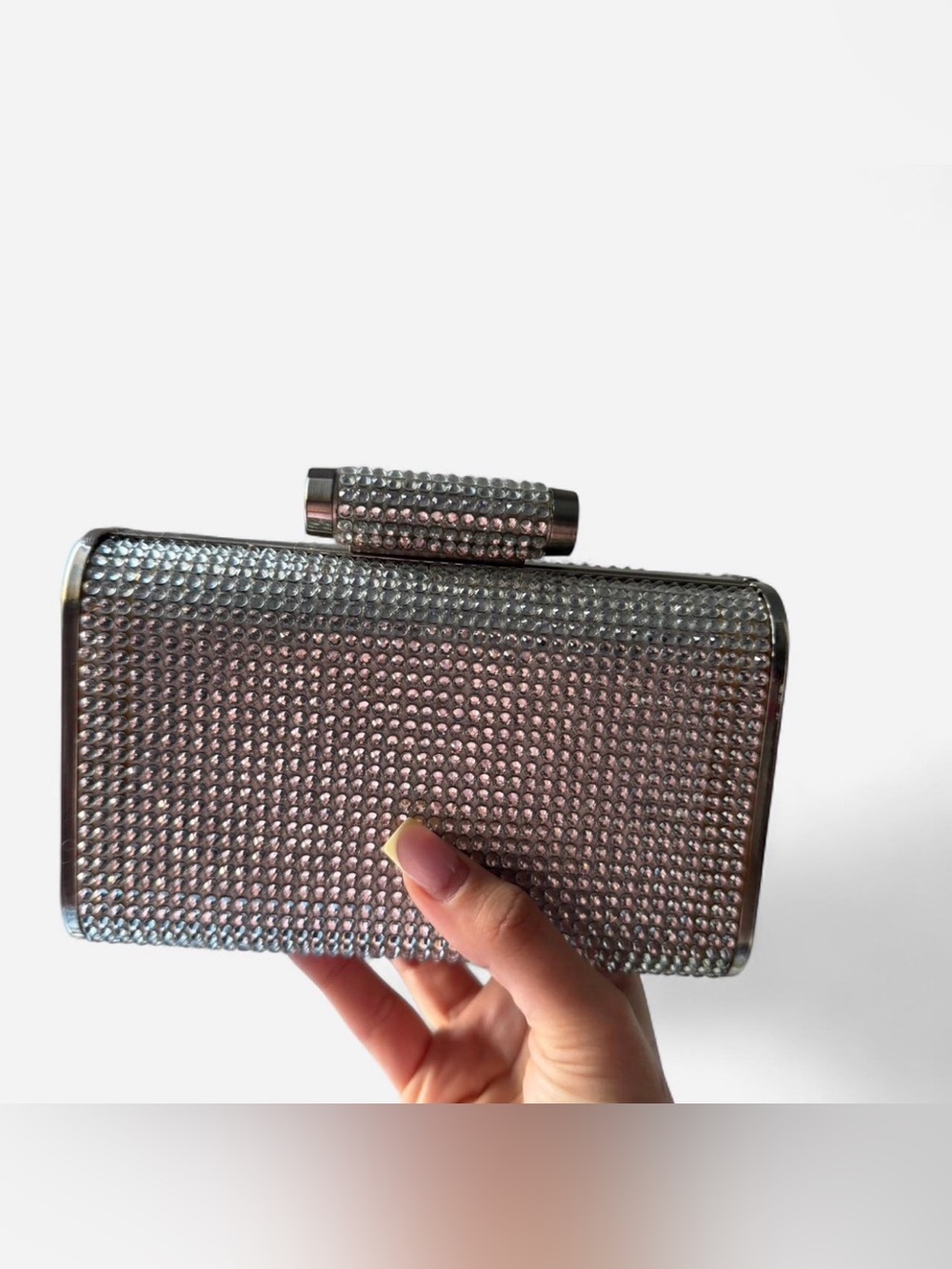 Olga berg  Rhinestone Clutch Bag - Silver/Pink Sparkle